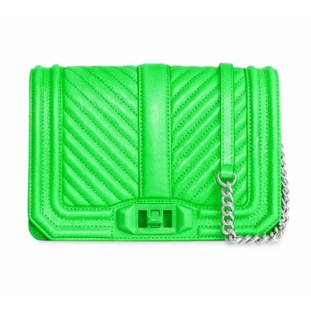 NWT Sealed $248 Rebecca Minkoff Chevron Quilted Leather SM Love Crossbody Lime